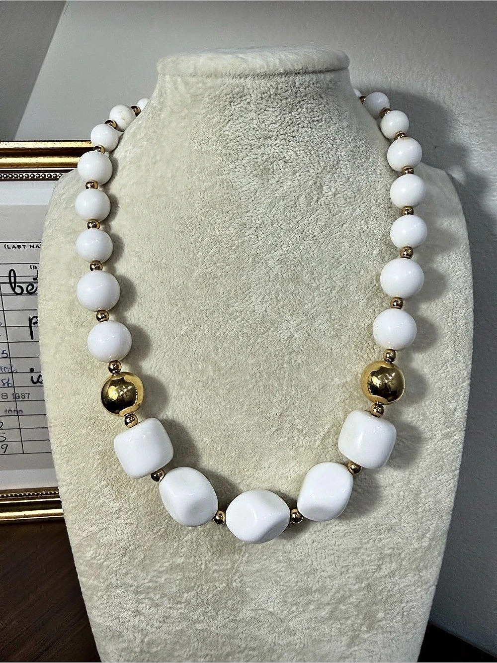 Liz Claiborne White Beaded Gold-Tone Statement Necklace
